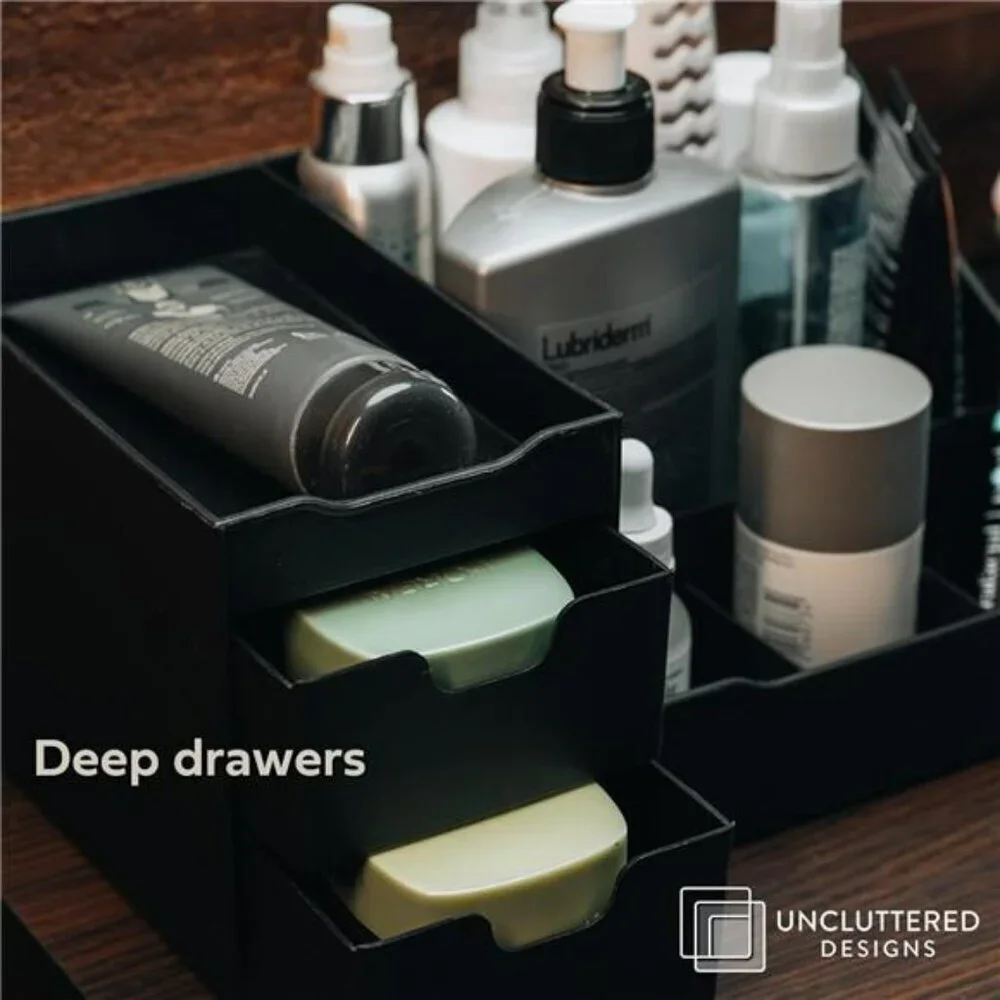 Uncluttered Designs Vanity Organizer Black Drawer Storage for Men Bathroom